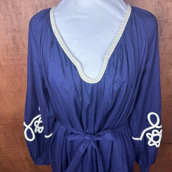 Strut & Bolt SMALL navy blue long sleeve mini dress braid embroidery pockets - Picture 6 of 10